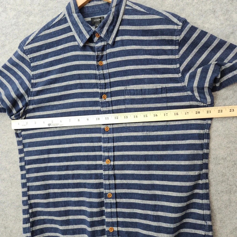 J Crew Button Up Shirt Men's Medium Blue & Gray Striped Short Sleeve Cotton